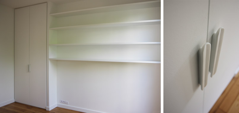chambre agencement sur mesure poignées porcelaine blanche