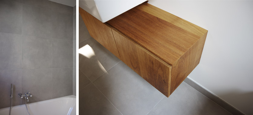 grès cérame Mirage Rêve gris meuble vasque iroko vasque Laufen