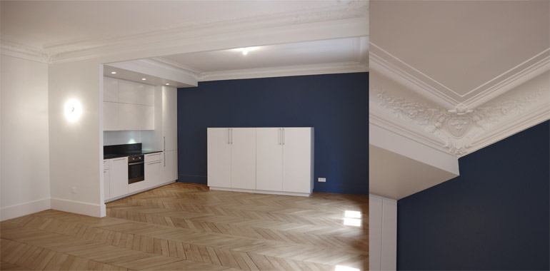 cuisine laque blanche mat mur bleu 208