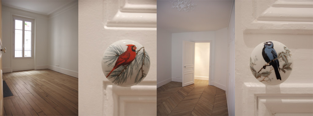 poignée ancienne porcelaine motif oiseau