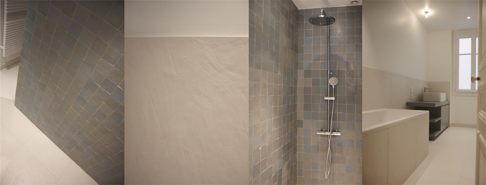 zelliges bleu ciel Atelier Zelij-gres cerame handcraft ecru-meuble laque gris